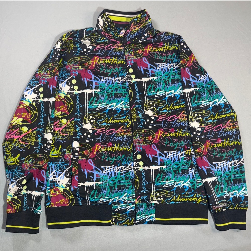 Ecko Unltd Track Jacket Mens Large Black Graffiti Print Excellent